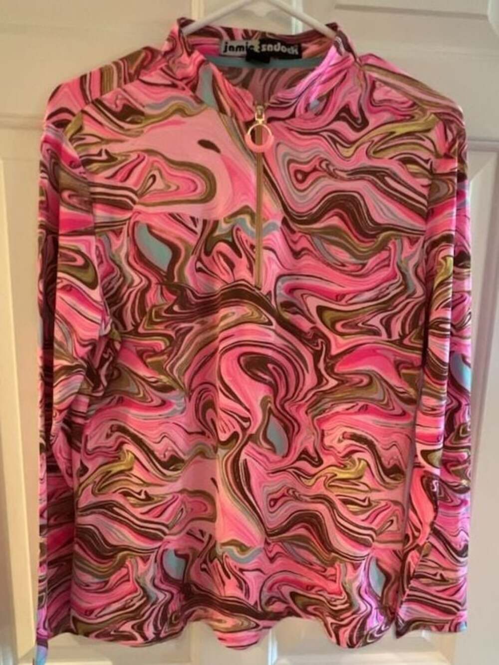 Jamie Sadock Long Sleeve Golf Tennis Athletic Top with Marble Print and Zipper D